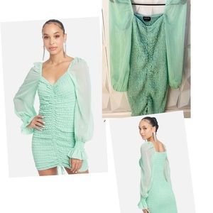 PUFF SLEEVE SMOCKED CHIFFON DRESS ( ice green color ) like New